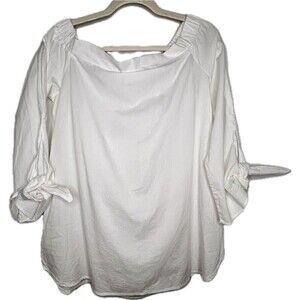 Adrienne White Off The Shoulder Blouse With 3/4 Sleeves With Ties‎ Size Large